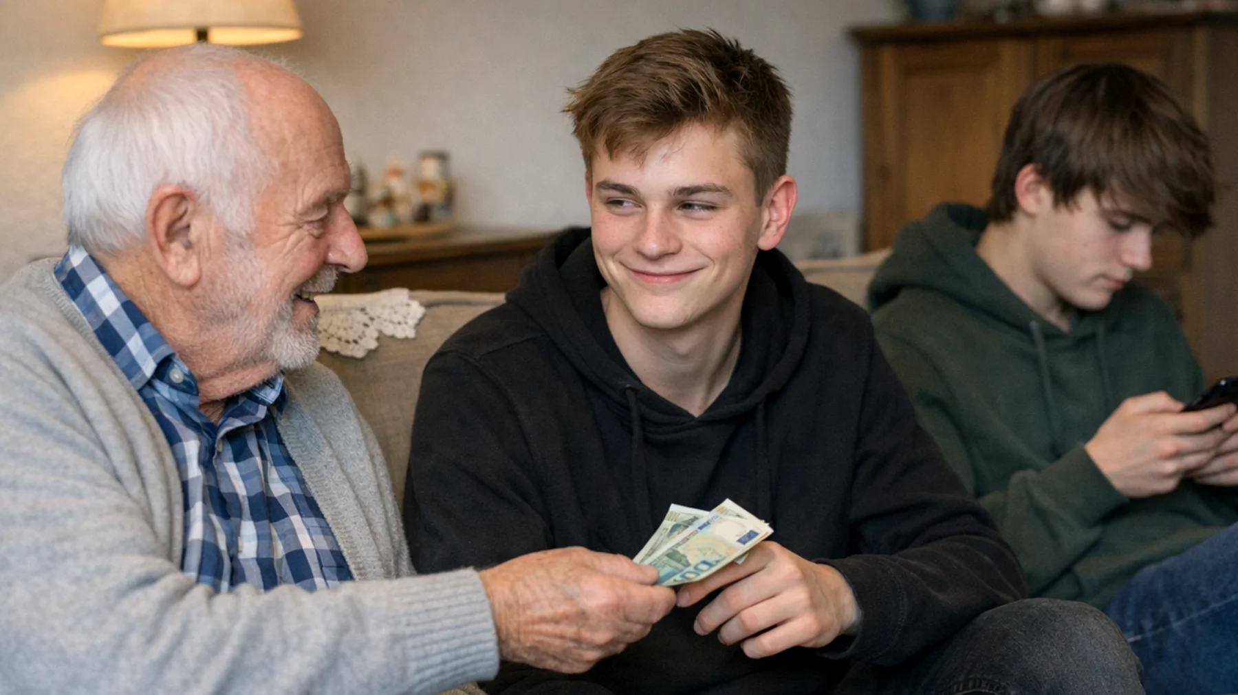 Ein Opa bemerkt, dass er seinen Enkelkindern (Jugendliche) gegenüber zunehmend nachgiebig ist und ihnen fast nie etwas verweigert – sei es Geld, späte Ausgehzeiten oder das Übersehen von respektlosem Verhalten. Er möchte geliebt werden und Konflikte vermeiden, merkt aber, dass die Jugendlichen ihn immer weniger respektieren und seine Grenzenlosigkeit ausnutzen."