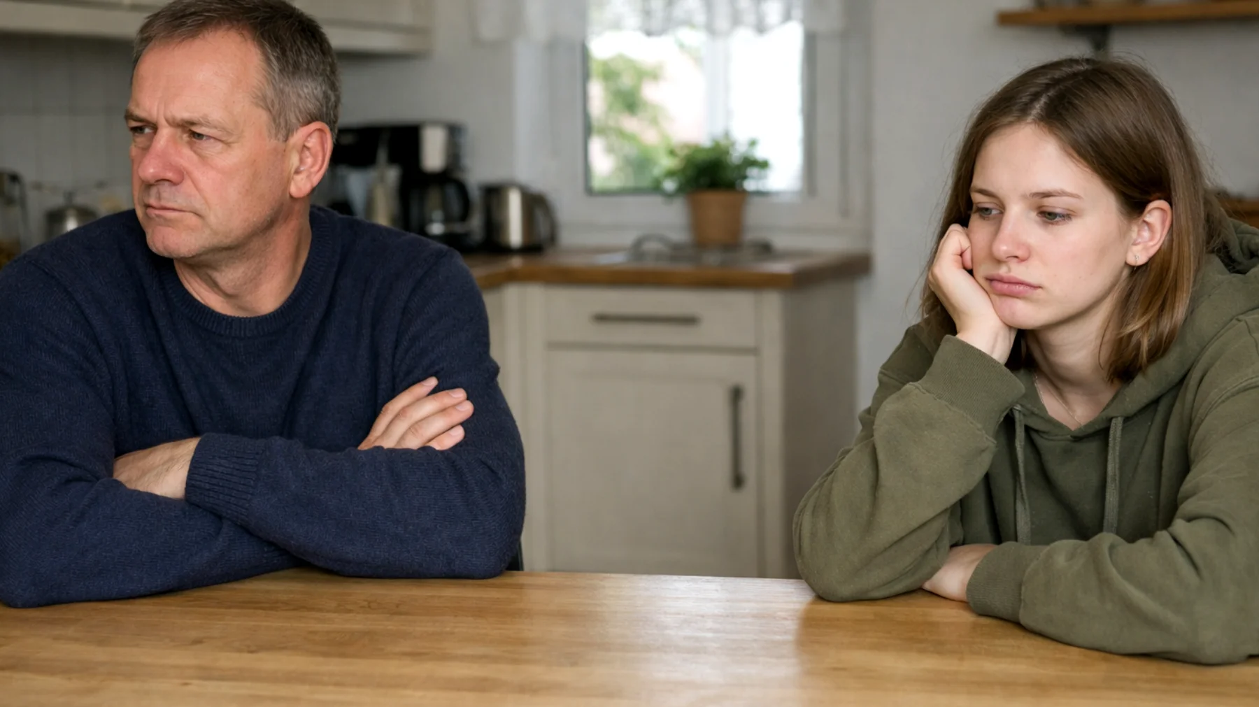 Ein Vater hat Schwierigkeiten, mit seinen jungen erwachsenen Kindern über Emotionen zu sprechen. Wenn seine Kinder Wut, Trauer oder Angst zeigen, reagiert er mit Distanz oder Rationalisierung, anstatt emotional präsent zu sein. Die jungen Erwachsenen fühlen sich unverstanden und ziehen sich emotional zurück, was zu einer wachsenden Entfremdung in der Beziehung führt."